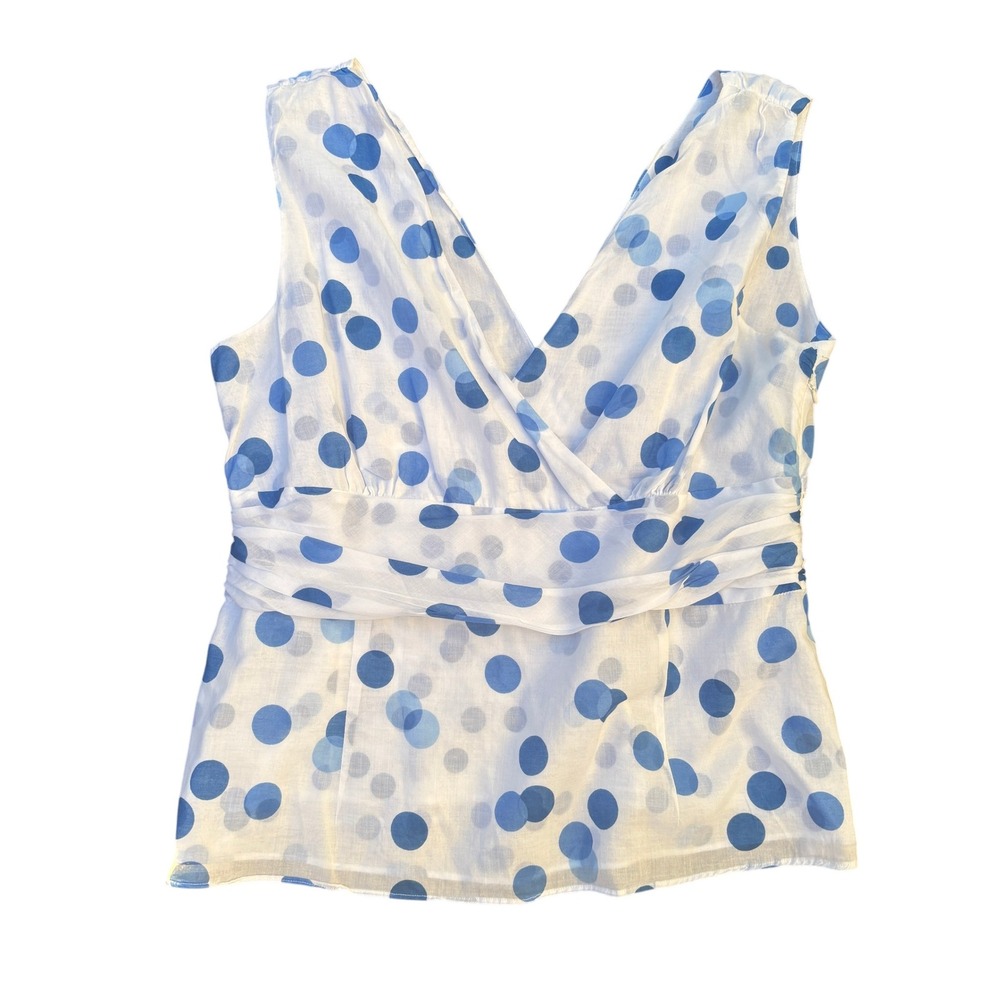 Monsoon Polka Dot Sleeveless Top Blue White V Neck Blouse‎ Casual Summer